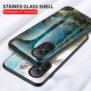 2022 New ใหม่ เคสโทรศัพท์ Huawei Nova 9 SE 8i 8 P50 Pro Honor 50 Lite Phone Cell Case Marble Tempered Glass Shell Hard Back Cover Nova9SE 9SE Nova8i P50Pro Handphone Casing