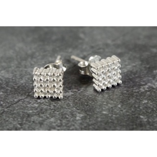 ต่างหูสี่เหลี่ยม, ต่างหูเพชร CZ, Cubic Zirconia, เงินแท้ 925, Sterling Silver, ต่างหูเรียบหรู, ต่างหูใส่ทำงาน