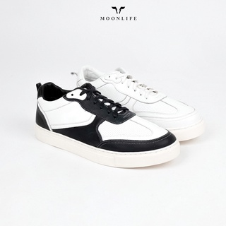 Moonlife Bogart Black&amp;White Leather รองเท้าหนังวัว