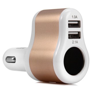 Hoco Car Charger 2in1 Charger in-car cigarette lighter, add 2 USB +1 channel model UC206 (White / Gold).