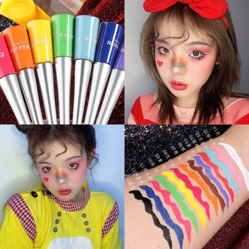 ปากกาอายไลเนอร์ เนื้อแมตต์ สีขาว สีส้ม สีม่วง สีเขียว สีชมพู สีฟ้า สีแดง สําหรับแต่งหน้า