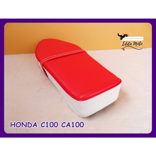 HONDA C50 C100 C102 "RED" &amp; "WHITE" DOUBLE SEAT BRAND "NEW" B // เบาะรถ มอเตอร์ไซค์ หนังพีวีซี "สีแดง" สันเบาะสีขาว