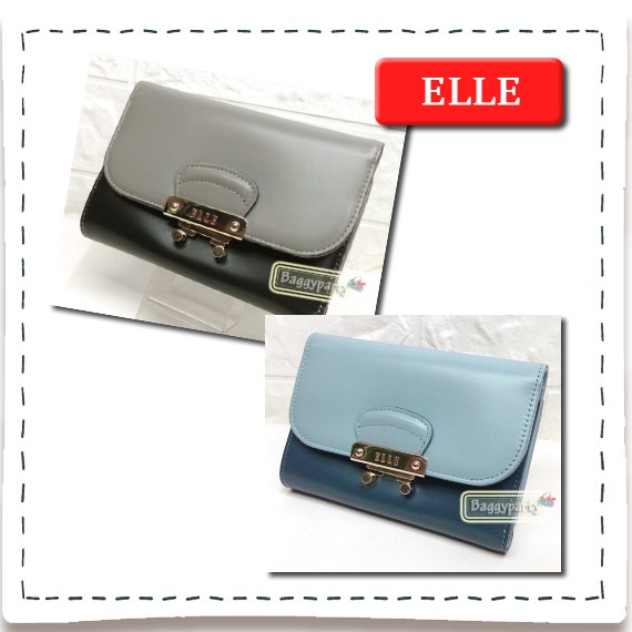 ELLE แท้!!! กระเป๋าสตางค์ใบกลาง หนังเงา