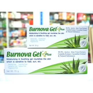 Exp.01/2025 Burnova Gel Plus 25g, 70g เบอโนวา เจลว่านหางจระเข้ ใบบัวบก และ แตงกวา