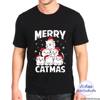 ผู้ชาย เสื้อยืดพิมพ์ลายกราฟฟิค Merry Catmas Meowy Cats Cute Cats สําหรับผู้ชาย