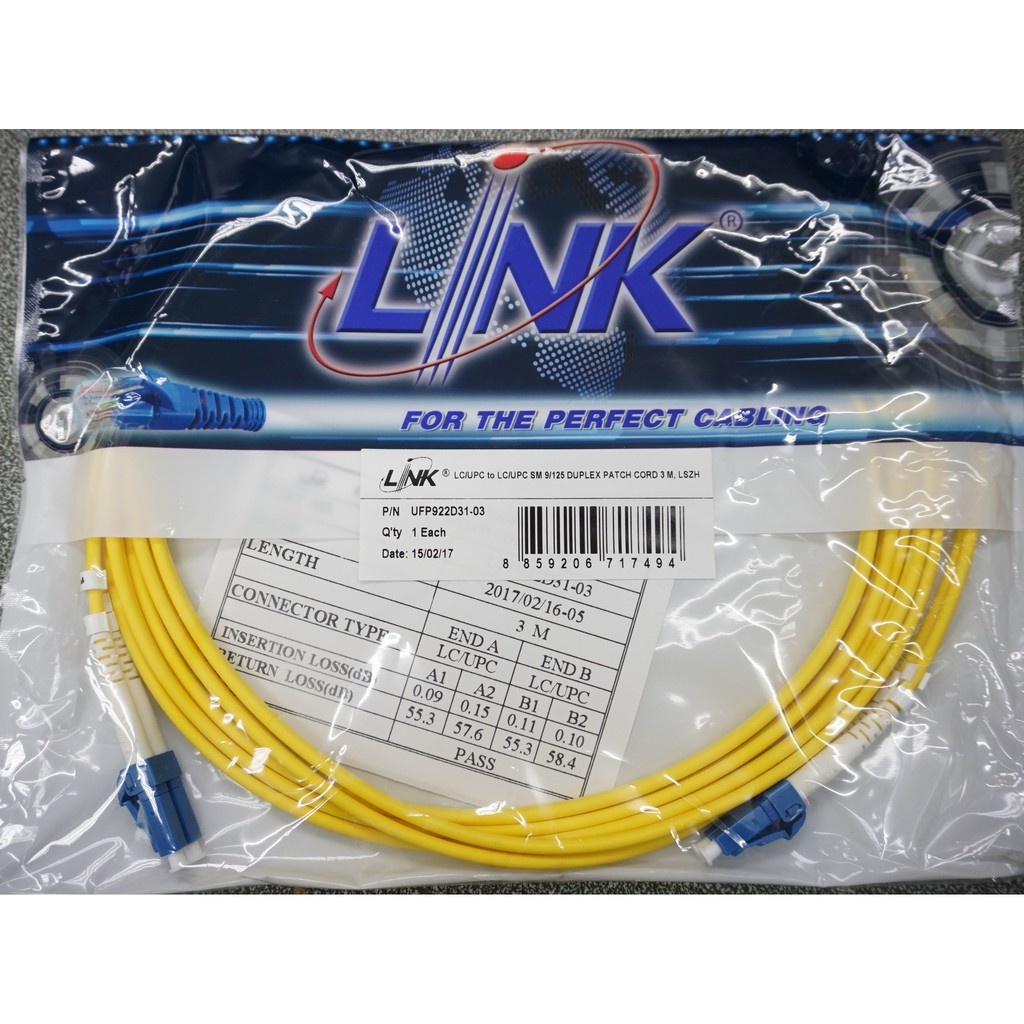 UFP922D31-03 : LC - LC Patch cord OS2, Duplex, (3.0 mm Jacket)/UPC-UPC PACKING 3 m.