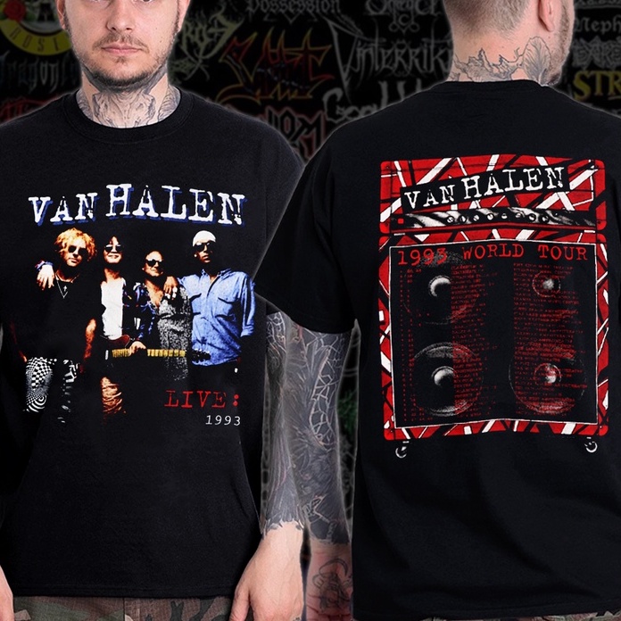 Hitam เสื้อยืดวง Van Halen Black Series | Van Halen Metal Band เสื้อยืดสีดําด้านหน้าและด้านหลัง | Vh