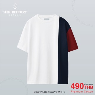 Oversize white/navy เสื้อยืดคอกลม