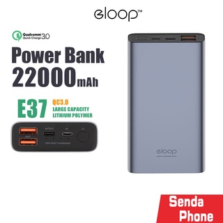 แบตสำรอง Eloop E37 ความจุ 22000mAh. รองรับ Quick Charge 3.0/2.0 Fast Charge ชาร์จเร็ว 18W ไฟLED แสดงสถานะ