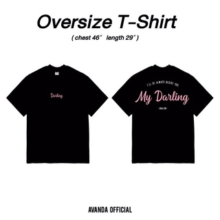 AVANDA_OFFICIAL - เสื้อยืดโอเวอร์ไซส์สีดำ สกรีนลายสีชมพู ลาย Darling