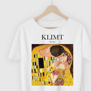 Gustav Klimt The Kiss เสื้อยืดลําลอง แขนสั้น คอกลม พิมพ์ลายภาพวาดชื่อคนรักจิตรกร