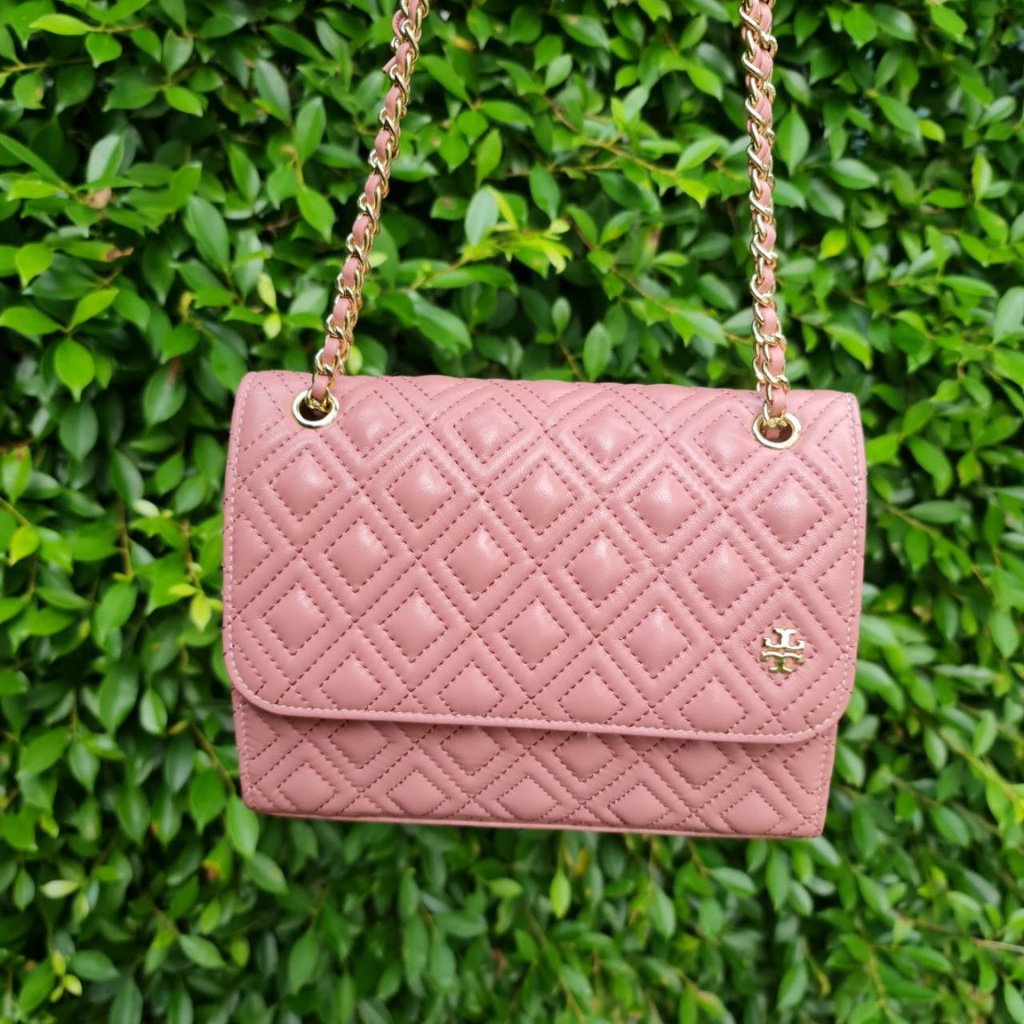 Tory Burch กระเป๋าสะพายทอรี่ สายโซ่ งานหนังแท้สีชมพู