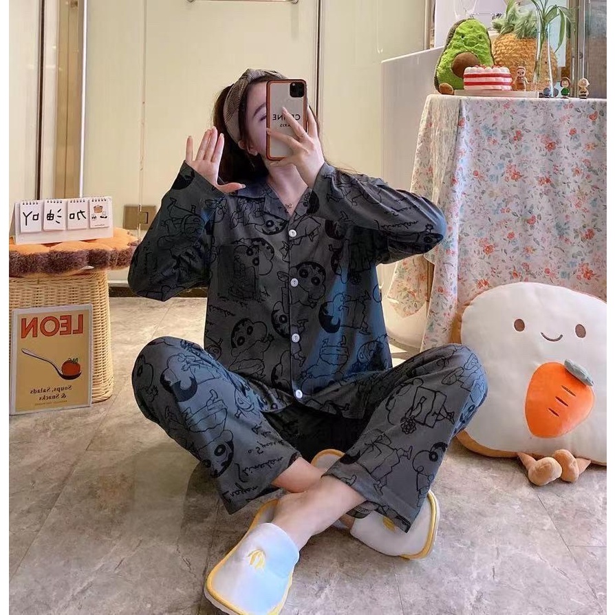 ชุดนอน ชุดนอนขายาวแขนยาว ชุดนอนผู้หญิง ชุดนอนลายน่ารัก ชุดนอนผู้หญิงผ้า ...