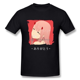 เสื้อยืดวินเทจเสื้อยืดแขนสั้น ผ้าฝ้าย พิมพ์ลายอนิเมะ Zero Two From Darling In The Franxx Arigatou สําหรับผู้ชายS-3XL