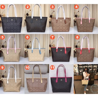 Coach 58292 City Zip Tote Signature Canvas กระเป๋าถือสตรีกระเป๋าสะพายช้อปปิ้ง