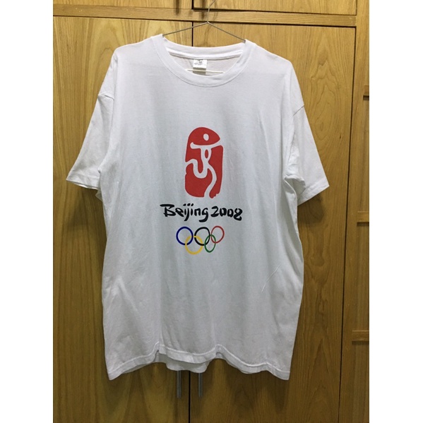 เสื้อยืดสีขาว คอกลม สกรีนลายโอลิมปิก beijing 2008 อก44 ยาว 29 นิ้ว