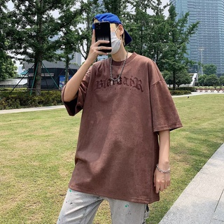 เสื้อยืดคอกลม แขนสั้น หนังกลับ ทรงหลวม สไตล์สตรีท เหมาะกับฤดูร้อน สําหรับผู้ชาย และผู้หญิง 2022