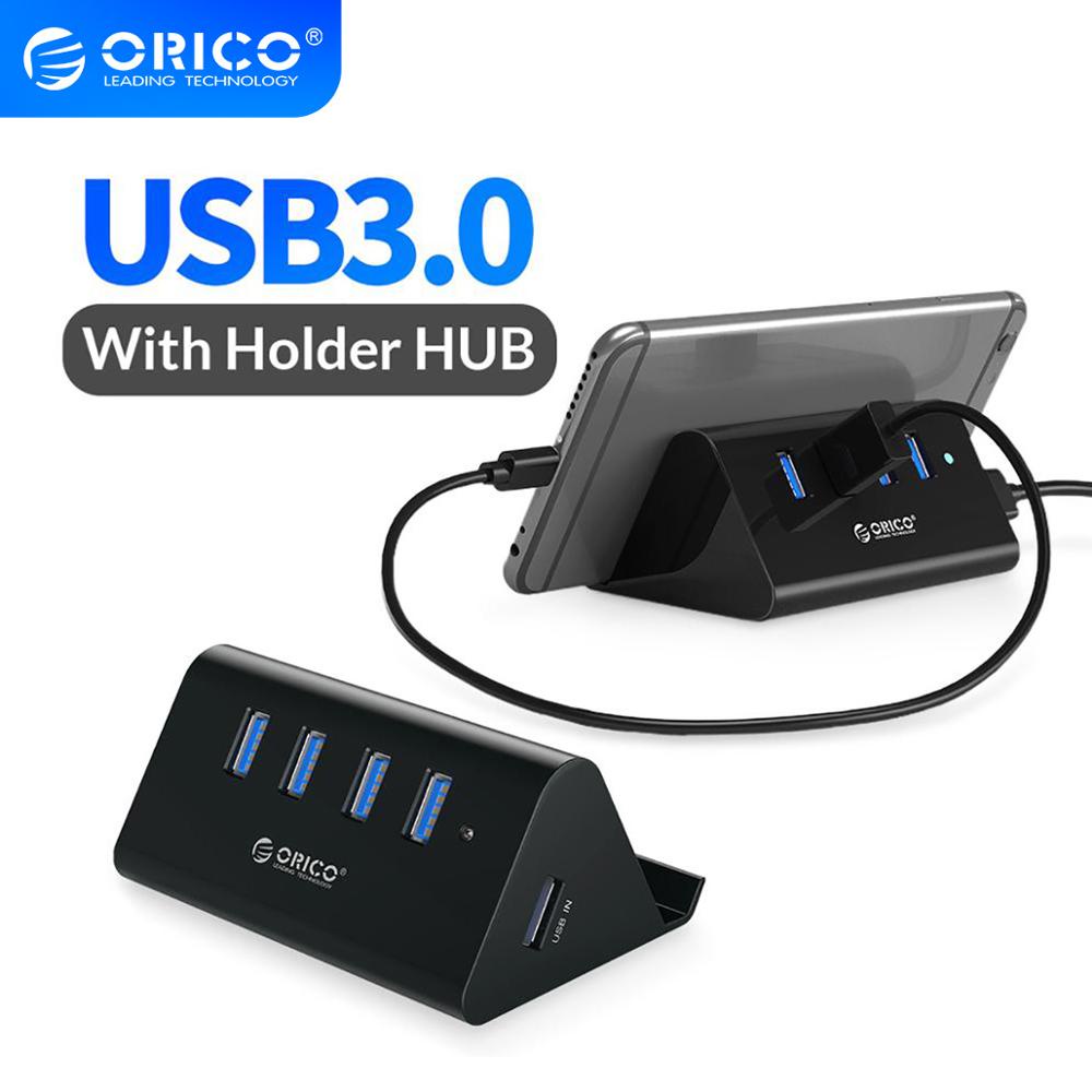 Orico USB Hub with Holder ฮับ USB 3.0 4 พอร์ต พร้อมสาย USB 3.3 ฟุต ขาตั้งโทรศัพท์ สําหรับแล็ปท็อป โน้ตบุ๊ก PC MacBook iMac Surface Pro แฟลชไดรฟ์ และ HDD มือถือ(SHC-U3)