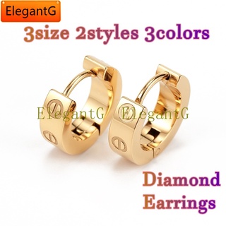 【ElegantG】ต่างหูตะขอ รูปหัวใจ สีโรสโกลด์ สีเงิน 3 ขนาด 2 สไตล์ 3 สี