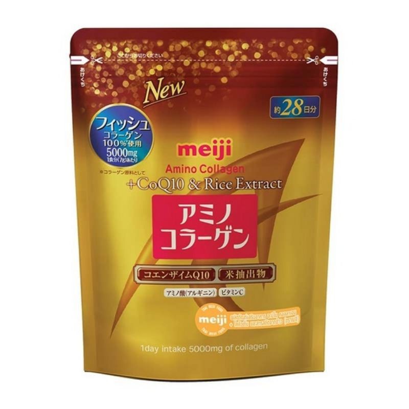 [ฟรีค่าจัดส่ง]Meiji Amino Collagen Co Q10+Rice Extract🧖✨ซองสีทอง ของแท้100%