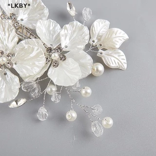 Luckybabys เจ้าสาวคริสตัลมุกดอกไม้ดอกไม้ Barrette ผมอุปกรณ์จัดงานแต่งงาน