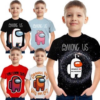 เสื้อยืดแขนสั้นลําลอง พิมพ์ลายการ์ตูนเกม Among Us แฟชั่นฤดูร้อน สําหรับเด็กผู้ชาย อายุ 3-13 ปี