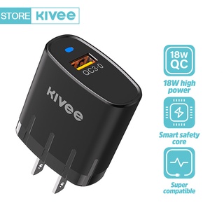 KIVEE หัวชาร์จเร็ว QC3.0 18W หัวชาร์จ USB-A Fast Charger for VIVO Samsung Oppo Xiaomi adapter พร้อมไฟเตือนความปลอดภัยLED