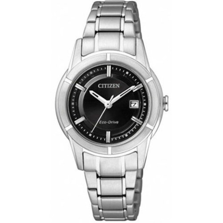 Citizen Eco-Drive Ladies Black Dial Size 30mm Metal Stainless Steel Strap FE1030-50E