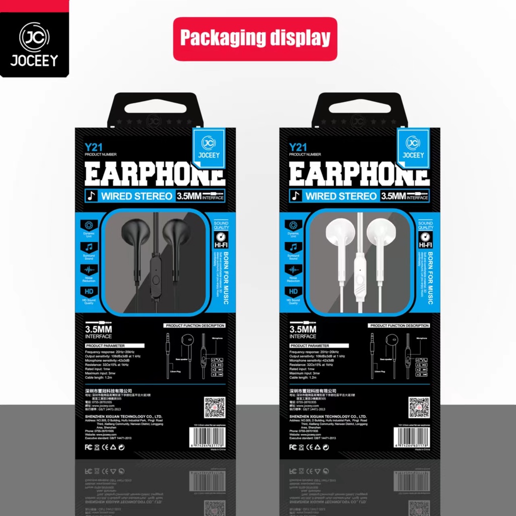 JOCEEY หูฟัง Y22 หูฟังเบสหนัก หูฟังมีไมค์ สายหูฟัง หูฟังพร้อมไมค์ หูฟังเบสหนัก หูฟังหูฟังอินเอียร์ หูฟังโทรศัพท์ หูฟัง