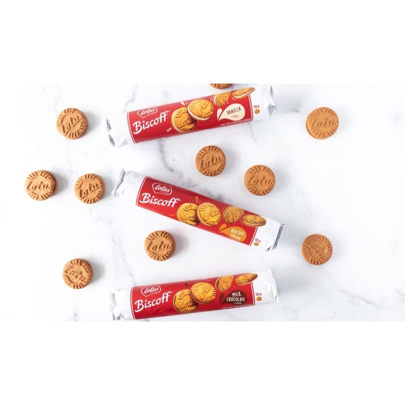 Lotus Biscoff sandwich 150 g. 1 แพ็คมี 15 ชิ้น มี 3 รส มี Halal