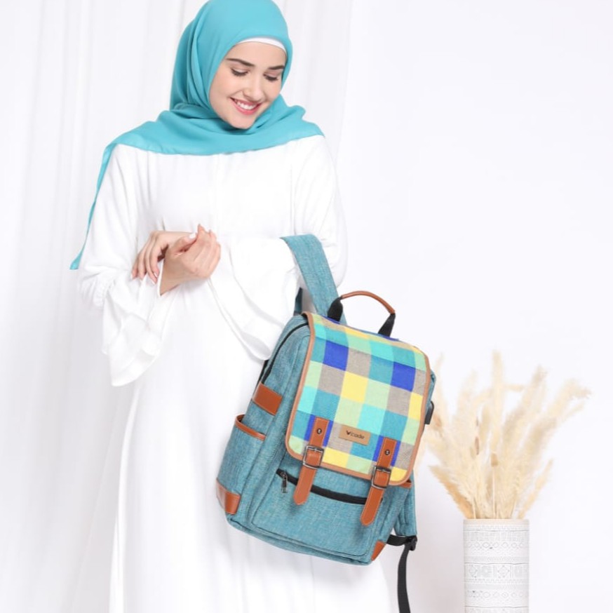 กระเป๋าเป้สะพายหลัง USB รุ่นเกาหลี Vcode กระเป๋าเป้สะพายหลังแล็ปท็อป 14 นิ้วผ้าคลุมกันฝนฟรีป้องกันกา