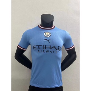 เสื้อกีฬาแขนสั้น ลายทีมฟุตบอล Manchester City 22 23 ชุดเหย้า คุณภาพสูง สําหรับผู้ชาย