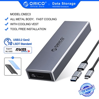 Orico เคสอะแดปเตอร์ SSD อลูมิเนียม M2 SATA SSD SATA 6Gbps NVMe 10Gbps PCIe Type C M.2 SSD Enclosure B&amp;M Key Solid State Drive Case รองรับ Windows MacOs Linux (CM2C3-G2)