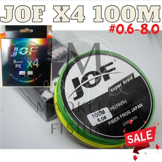 สายพีอี JOF X4 100M ถัก4 หลากสี สายพีอีตกปลา ตกปลา สายpe สายเบ็ดตกปลา สายเบ็ด x4 เส้น 100เมตร ราคาส่ง