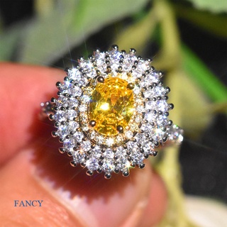 Fancy แหวนเพชรโมอิส สีเหลือง คุณภาพสูง สําหรับผู้หญิง