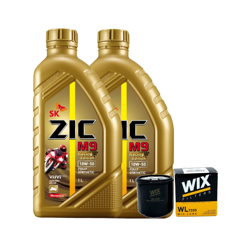 น้ำมันเครื่อง ZIC M9 RACING 10W50 จำนวน 2 ขวด + กรองน้ำมันเครื่อง WIX 7200