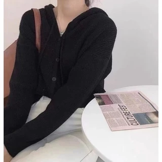 เสื้อไหมพรมมีฮู้ดสีพื้นเสื้อแขนยาวกันหนาวเสื้อแฟชั่นผู้หญิงสไตล์เกาหลีใส่สบาย