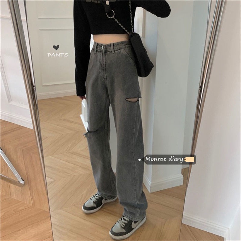 กางเกงยีนส์ผู้หญิงRipped jeans women 2021 new summer plus size fat mm