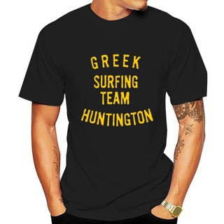 เสื้อยืดผ้าฝ้ายพิมพ์ลายขายดี เสื้อยืด ลายกรีก วินเทจ Surfing Team Huntington 1963