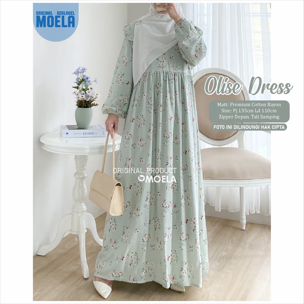 OLISE DRESS ld 110 ซม.ผ้าฝ้ายพรีเมี่ยมเรยอนซิปด้านหน้า BUSUI MUSLIM ผู้หญิง daisy สายรัดด้านข้าง