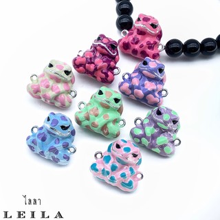 Leila Amulets กบกินเดือน รุ่นลงยาลายจุด (พร้อมกำไลหินฟรีตามรูป)