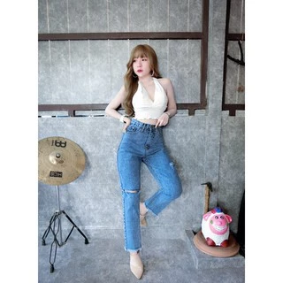 Cc jeans #084 S-5XL กางเกงยีนส์ผู้หญิง ทรงบอย เอวสูง ปลายขาตัดรุ่ย กางเกงผู้หญิง