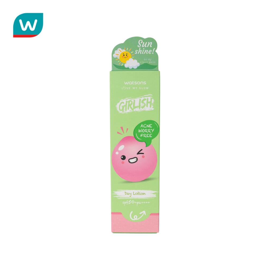 Watsons วัตสัน เกิร์ลลิช แอคเน่ วอรี่ ฟรี เดย์ โลชั่น เอสพีเอฟ 50+ พีเอ++++ 30มล.