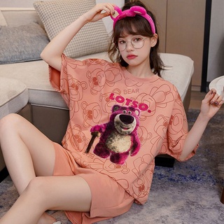 YJ shop9🌈 ชุดลำลอง ชุดนอนหมีแดง🐼 ชุดอยู่บ้าน เซ็ทเสื้อกางเกง ชมพู แดง แบร์ กางเกงขาสั้น เสื้อแขนสั้น ชุดแฟชั่น✨