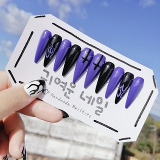 ลายไฟม่วงดำ 💜🖤 สีเจลแท้ แถมฟรีกาวตะไบ