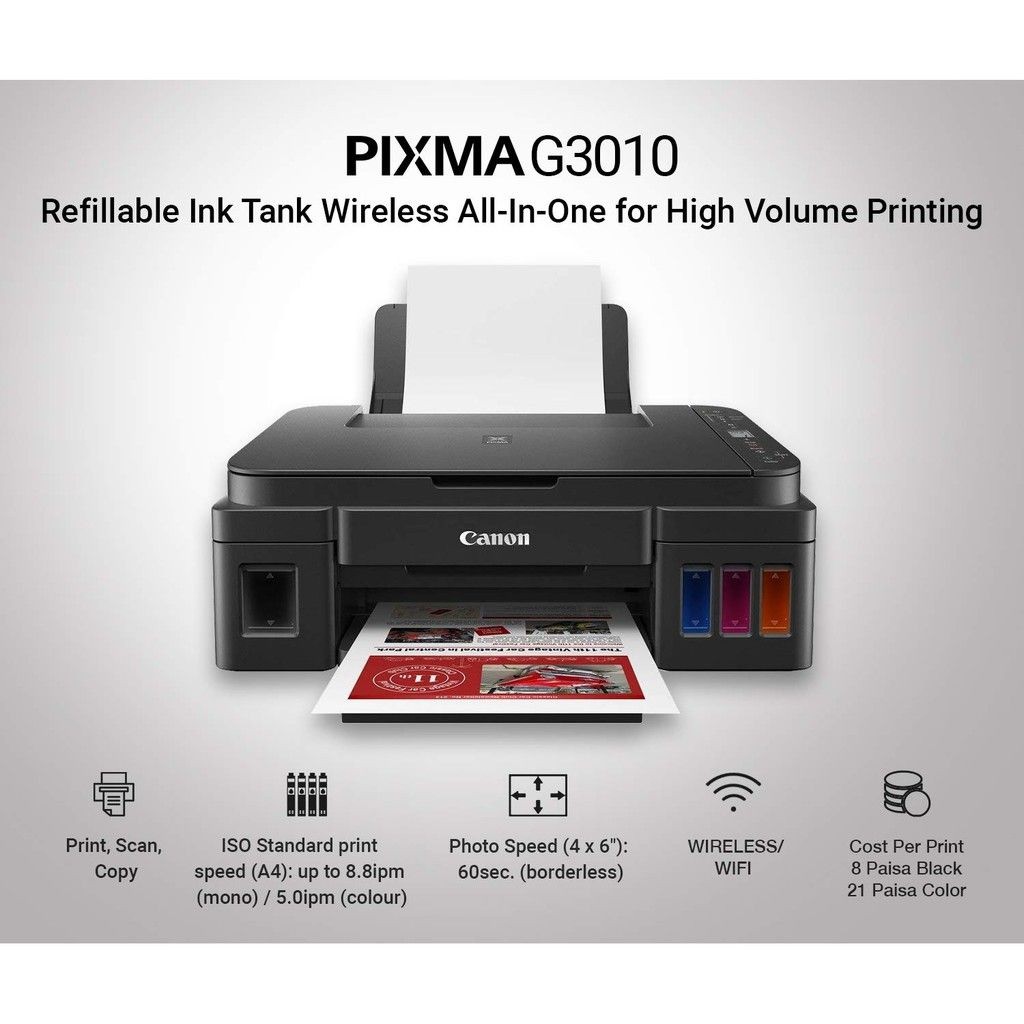 CANON PRINTER INK TANK PIXMA G3010  เครื่องพิมพ์แคนนอนแท้งค์ รุ่น G3010 พร้อมหมึกเติมแท้