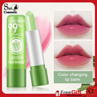 KISS BEAUTY Aloe Vera 99% Lipstick ลิปมันว่านหางจระเข้ ปรับสีริมฝีปากอมชมพู เนียนนุ่ม