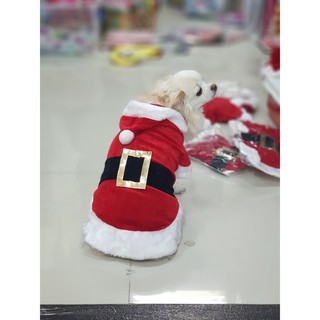 เสื้อสุนัข Xmas  มีฮู๊ด santa ซานต้า ผ้ากำมะหยี่สีแดงน่ารัก ผ้าไม่หนา size ใส่ได้ทั้งช ญ ไซส์ S M L