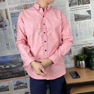SHIRTFOLDING เสื้อเชิ้ต แขนยาวคอปก สีส้มยีนส์ กระดุมดำ