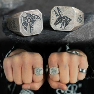 Egyptian Mythology Horus Anubis Jackal Stainless Steel Vintage Silver Square Punk Men Rings